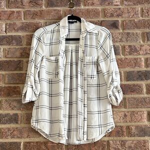 A. Byer White and Black Plaid Women's Top
